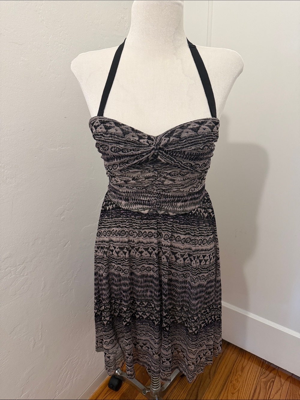 Free People Black and Gray Strapless Patterned Sundress